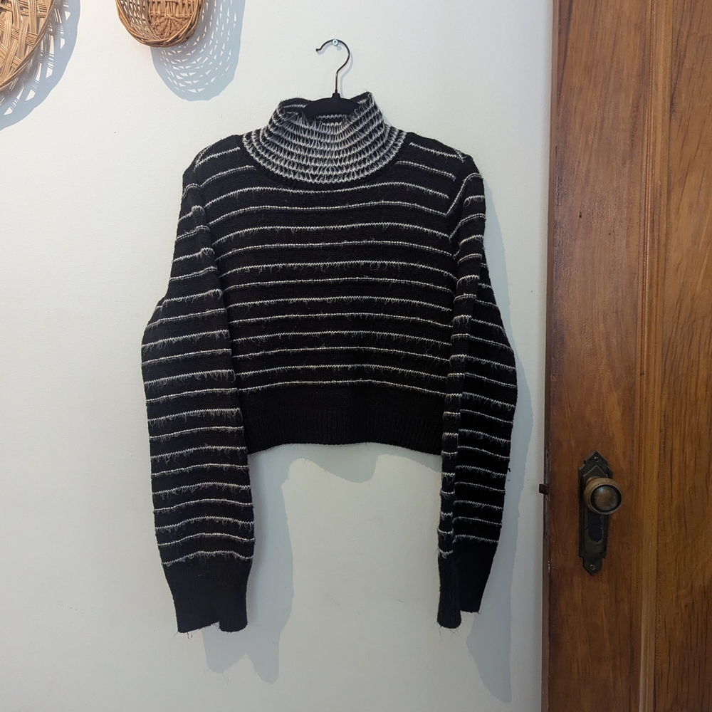 Topshop Black and Gray Striped Turtleneck Sweater